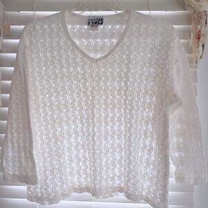 Vintage Lajate 90's Y2K Crochet Sweater Top Women’s L White Cotton Boho Beach